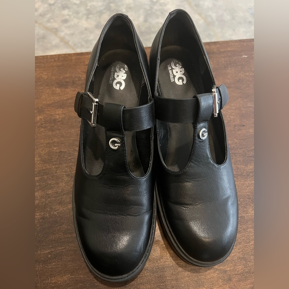 G by Guess Black Leather Mary Jane Flats